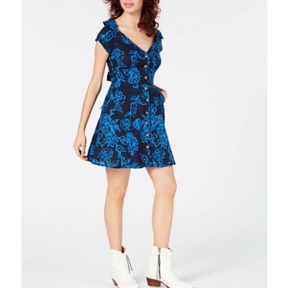 Free People Dresses & Skirts - Free People Floral Belted Button-Down Mini Dress